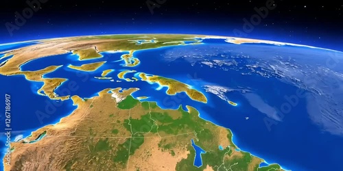 Planet Earth, view from space, detailed continents, Europe and Africa visible, vibrant blue oceans