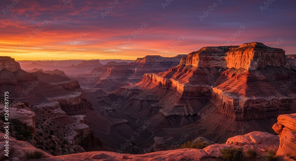 Obraz premium Grand Canyon Sunrise View with Colorful Sky and Rock Formations