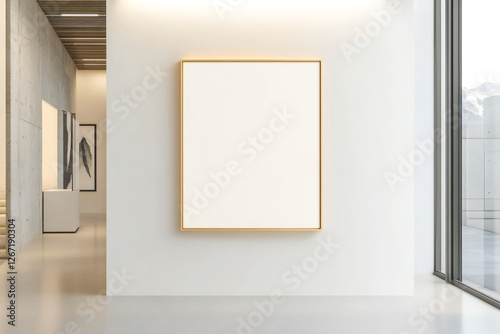 thin gold empty frame mockup on a light-colored backdrop