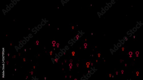 a black background with a multitude of red female symbols scattered across it, creating a visually striking contrast between the two colors.