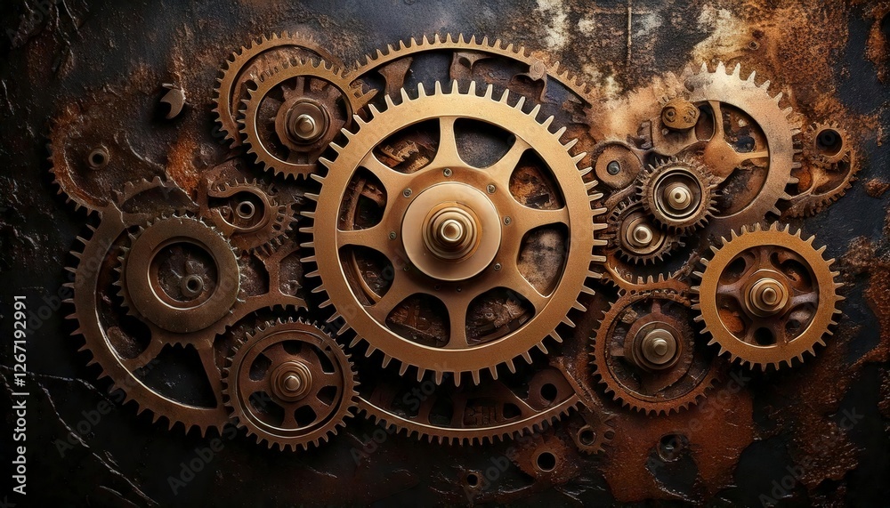 A mechanical grunge texture combining gears, rust, and layered industrial patterns.
