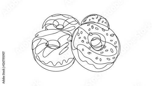 Continuous one single minimal line drawing Doughnut
