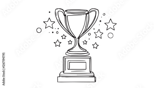 Continuous one single minimal line drawing trophy

