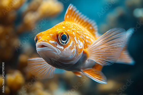 Radiant aquatic marvel, A golden fish gliding gracefully underwater