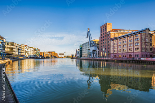 Stadthafen in Münster, Germany with historic buildings