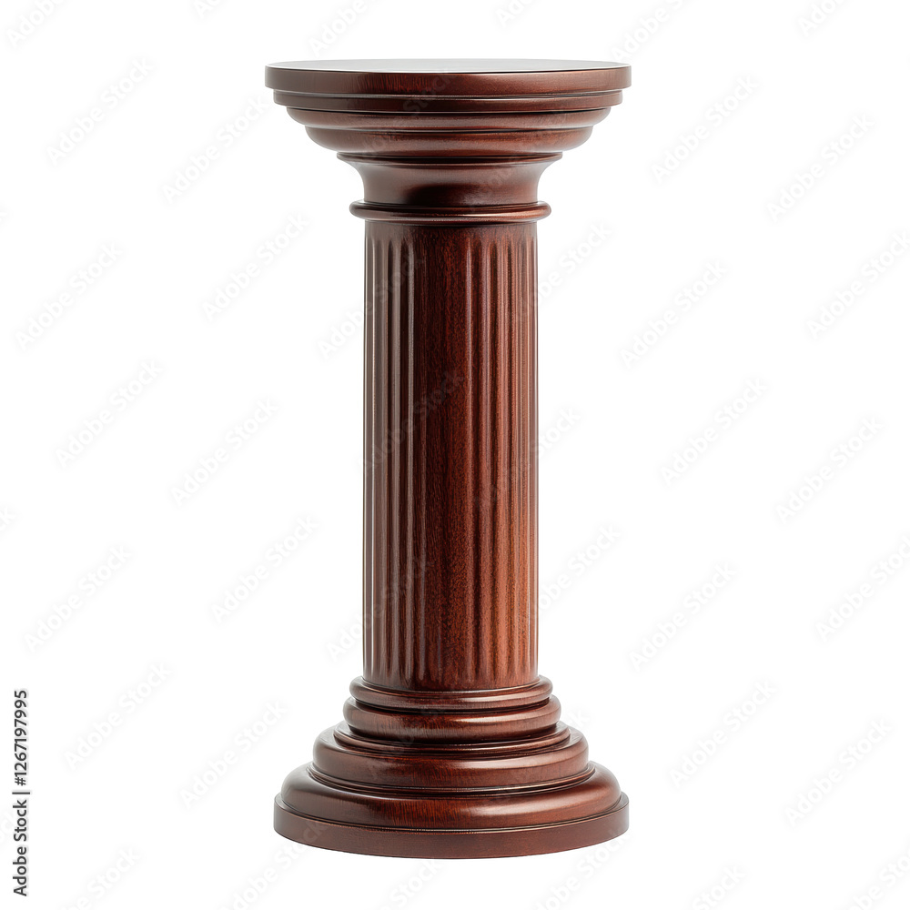 Isolated Rich Mahogany Wooden Column Pedestal Stand Isolated Rich Mahogany Wooden Column Pedestal Stand