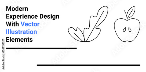 Leaf and apple in minimalist line art style. Bold typography complements clean design. Ideal for education, health, nature, sustainability, creativity, branding, editorial work flat landing page