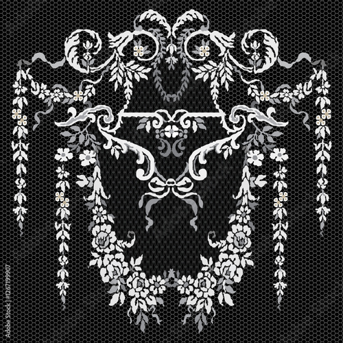 Vector lace seamless pattern. These design is classic style.Design with classic element,flower on black background.Hand drawn.Design is perfect for adding to lace pattern,embroidery,fashion industry.