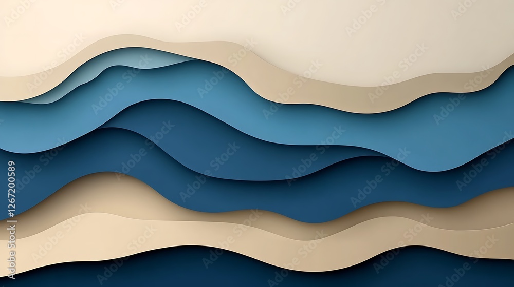 Fototapeta premium Abstract layered waves in blue and beige tones