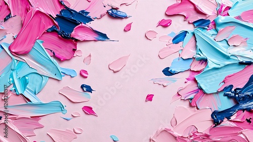 Abstract Background of Pink and Blue Brush Strokes Creating a Textured Geometric Design with Small Bintik Spots on a Light Pastel Colored Backdrop