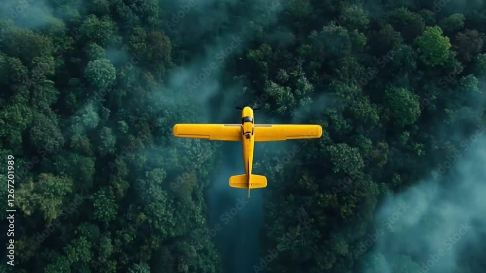 un avion jaune au dessus de l'Amazonie
