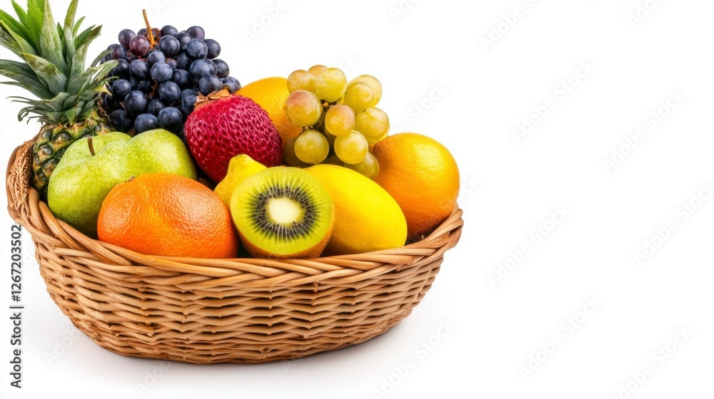 Oval Basket with Assorted Exotic Fruits on a White Background Still Life Oval Basket with Assorted Exotic Fruits on a White Background Still Life