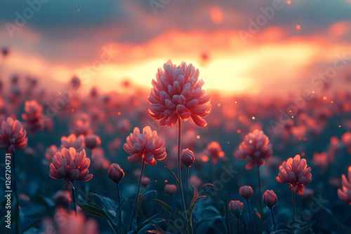 Floral tapestry at dusk, A symphony of pink blossoms in twilight embrace