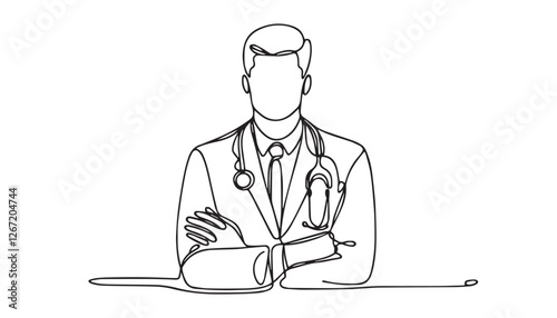 Continuous one single minimal line drawing doctor
