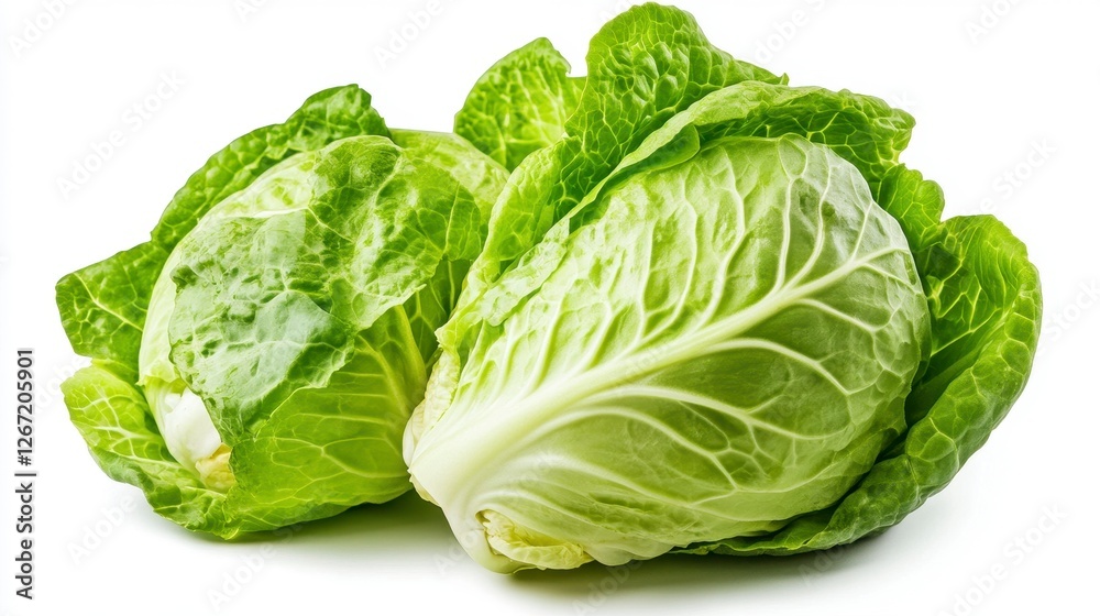 Two Heads of Fresh Green Cabbage and Lettuce Isolated on White Background Two Heads of Fresh Green Cabbage and Lettuce Isolated on White Background