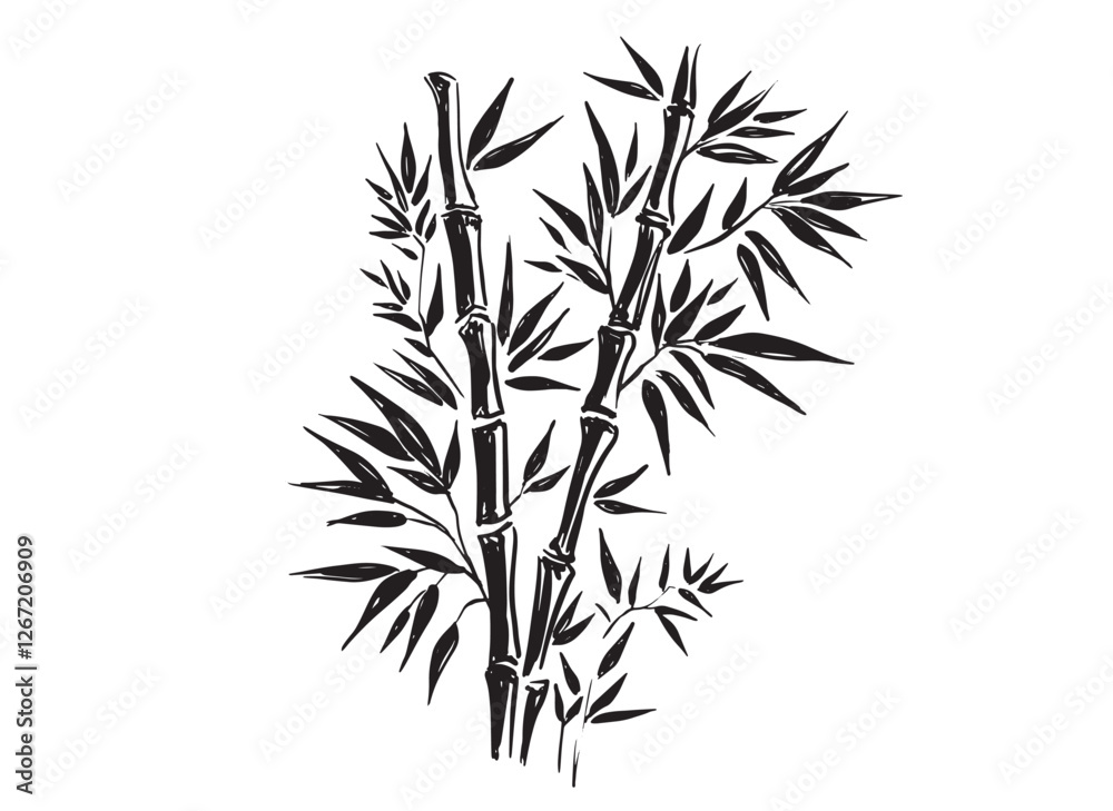 Obraz premium Bamboo tree on white, Hand drawn style. Vector. 