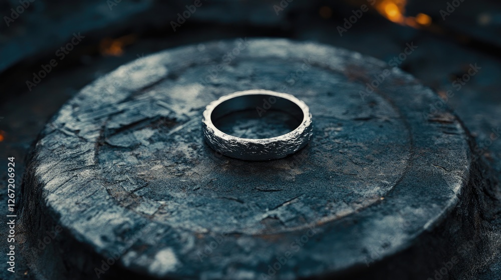 A delicate silver ring placed on a polishing wheel for refining. A delicate silver ring placed on a polishing wheel for refining.