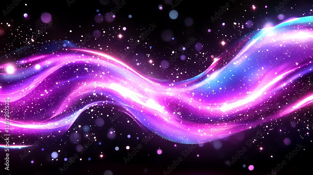 Obraz premium Abstract Cosmic Ombre Background with Deep Violet to Light with Swirls and Bokeh Effect on Black Backdrop