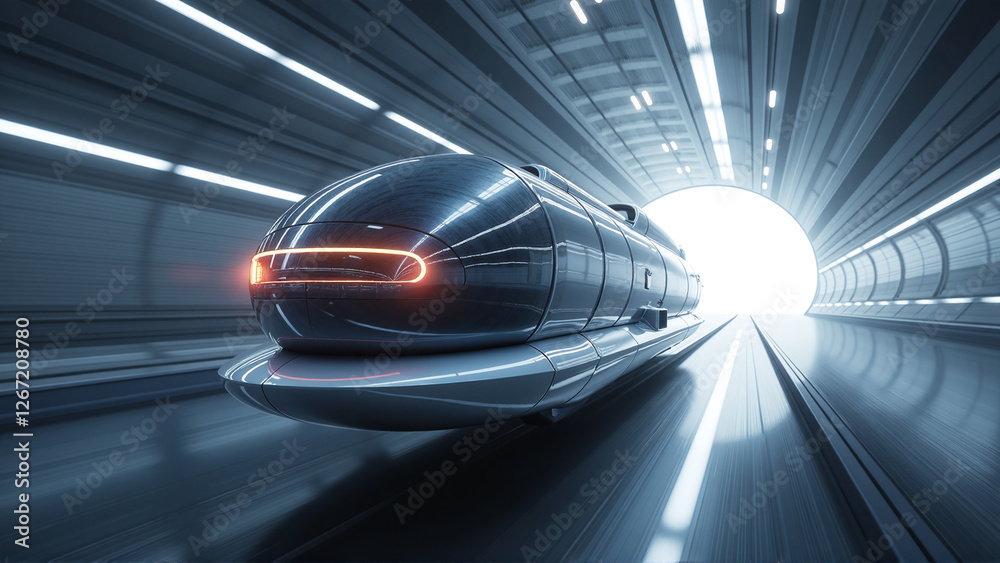Futuristic Pod Traveling Through High-Speed Vacuum Tube Concept Futuristic Pod Traveling Through High-Speed Vacuum Tube Concept