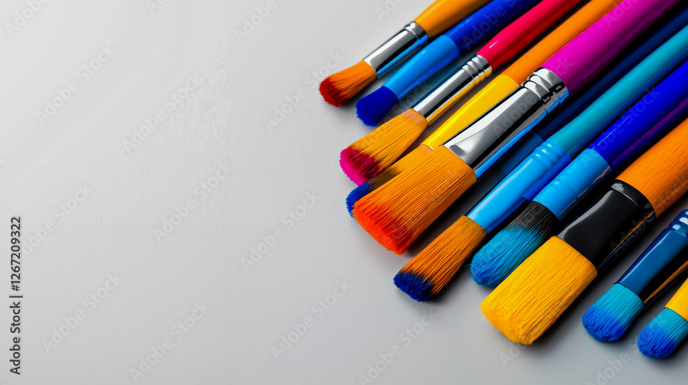 A bunch of colorful paint brushes sitting on top of a table A bunch of colorful paint brushes sitting on top of a table