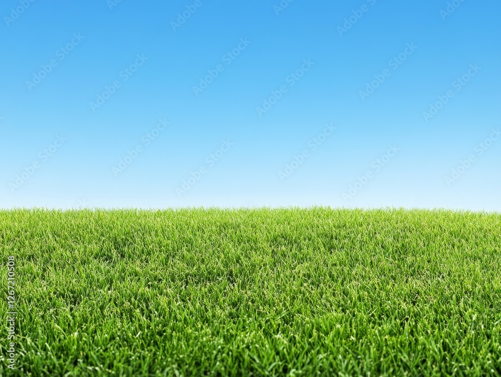 Vibrant landscape of lush green grass under a clear blue sky with horizon line in the distance minimalist nature background with fresh atmosphere Vibrant landscape of lush green grass under a clear blue sky with horizon line in the distance minimalist nature background with fresh atmosphere
