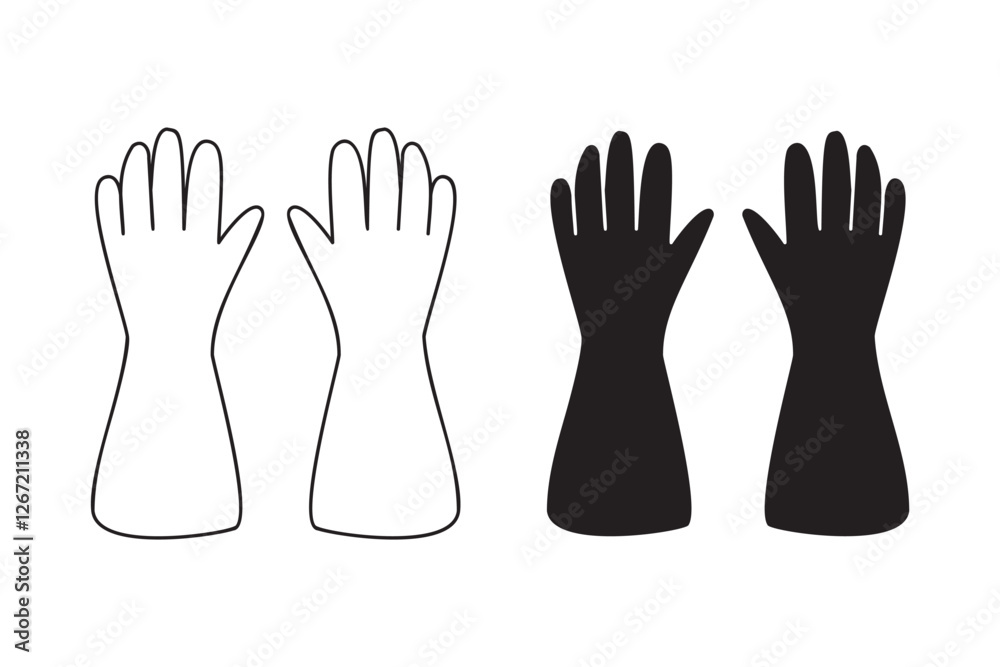 Obraz premium Silhouette and outline of long gloves on white background