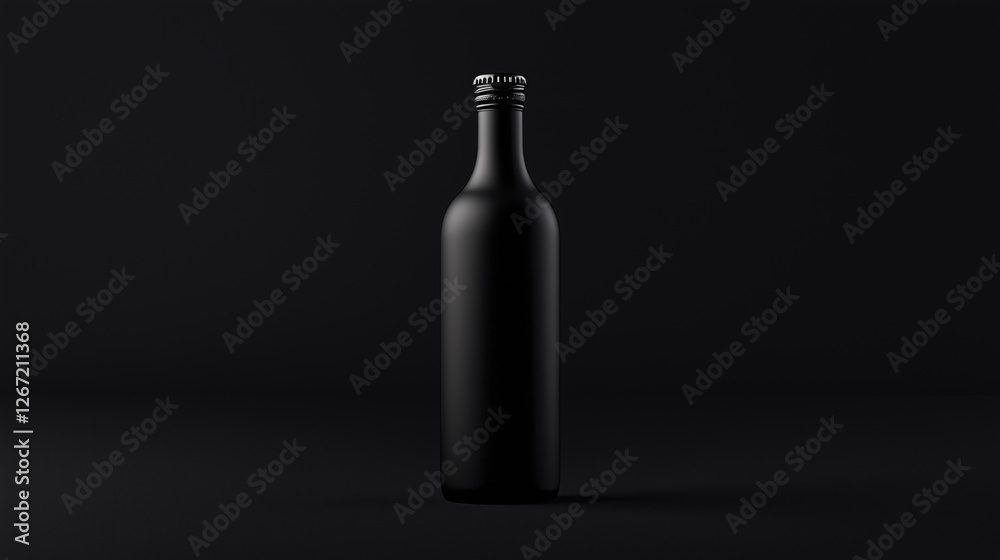 A sleek black bottle stands elegantly against a deep black background, its refined design enhancing the premium product display. A sleek black bottle stands elegantly against a deep black background, its refined design enhancing the premium product display.