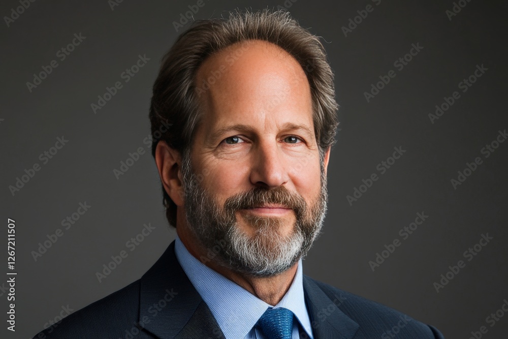 Distinguished middle aged businessman with salt and pepper beard in navy suit confident expression professional corporate headshot exuding leadership Distinguished middle aged businessman with salt and pepper beard in navy suit confident expression professional corporate headshot exuding leadership