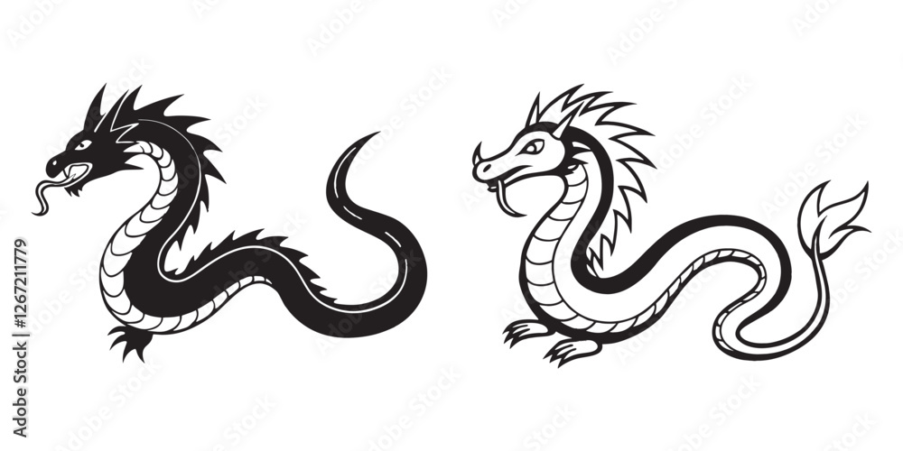 Naklejka premium black dragon silhouette vector on white background