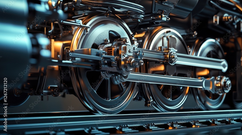 Fototapeta premium Industrial engineering close-up on precision braking systems for trains and innovations