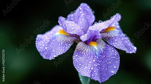 Close-up of a purple iris with water droplets photo