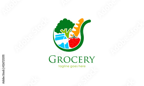 Creative Grocery Shopping Logo Design. Logo Concept for Brand, Business, Retail, Shop, Commerce, Store, Supermarket, and Many More.