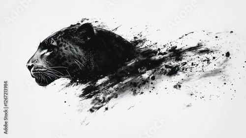 Black panther head, abstract art, white background, motion blur, design photo