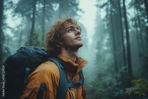 Lost in Thought, A Hiker's Reflection in a Mystical Forest Realm