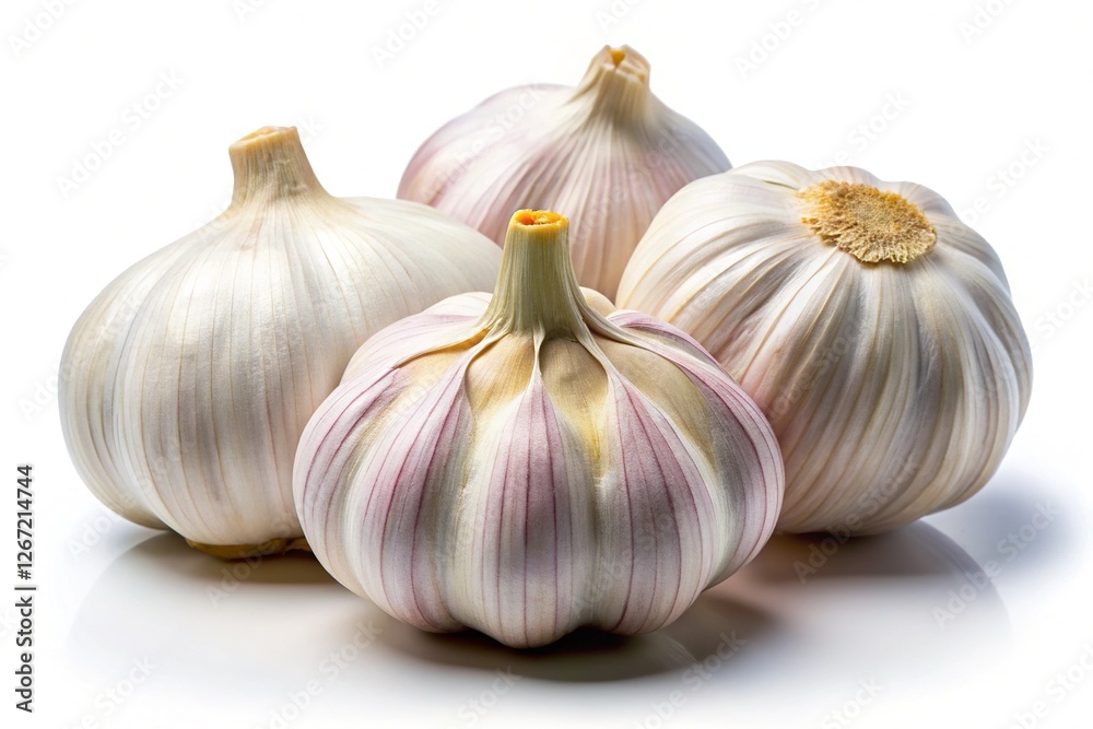 Obraz premium Three whole garlic bulbs on white background
