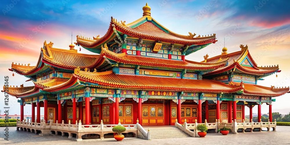 Fototapeta premium Traditional Chinese Temple with Colorful Architecture and Ambiance