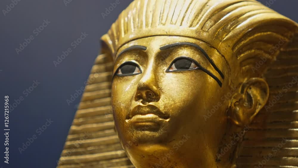 Golden funerary mask of Tutankhamen. Tutankhamun famous pharaoh in ancient Egypt. Tomb, symbol of antique history