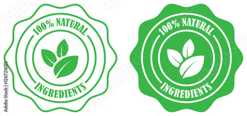 100 percent natural ingredients products badge collection. High quality organic product seal stamp. Agriculture and farming organic certification logo. Biodegradable eco label. Vector illustration 