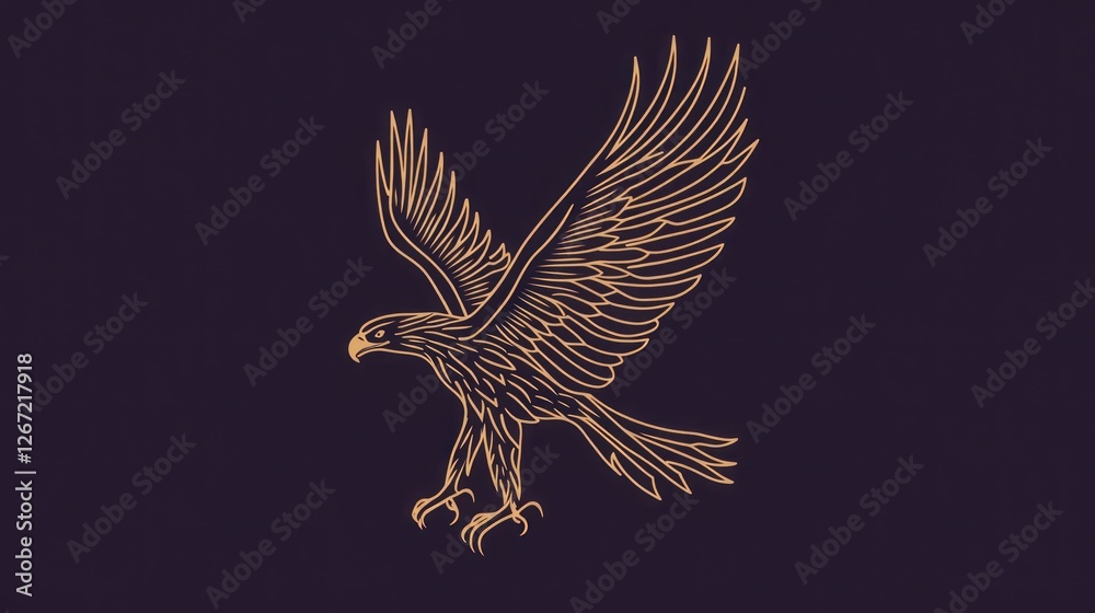 Fototapeta premium Golden eagle soaring, dark background, nature, freedom, design