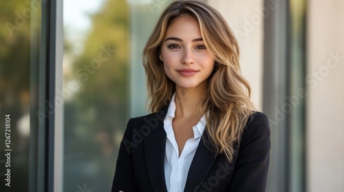 Free Download Confident young woman in business attire poses outdoors elegantly - GFXLoad