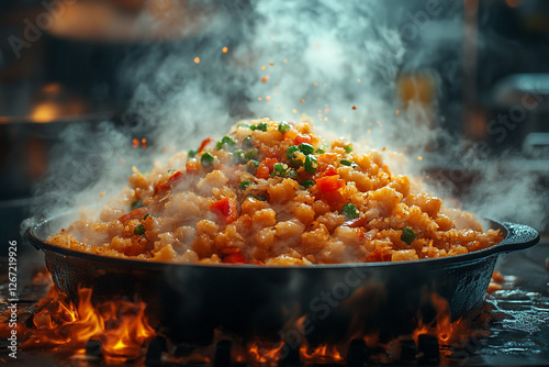 Sizzling Rice Delight, An Explosion of Flavor on a Fiery Stage