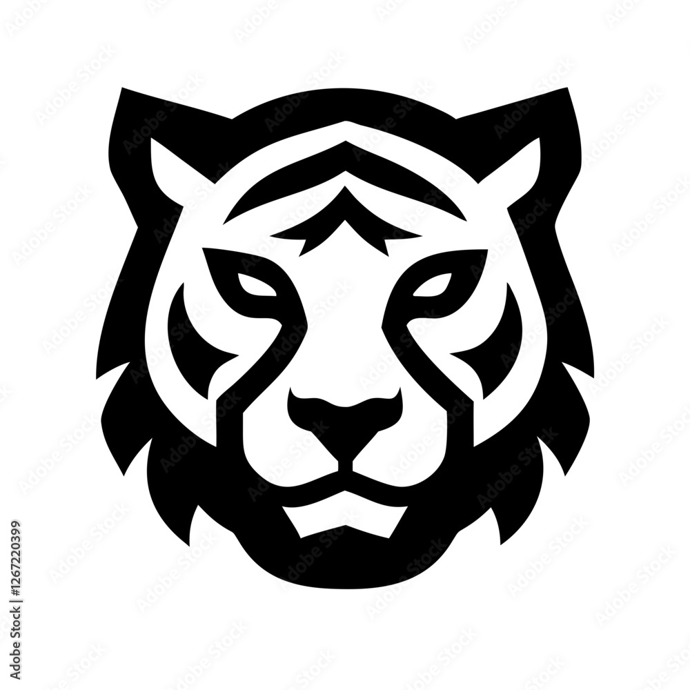 Fototapeta premium A focused and intense tiger face with a piercing gaze.