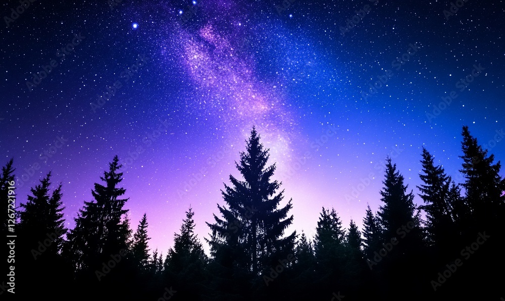 Fototapeta premium Majestic night sky filled with stars above a tranquil forest silhouette