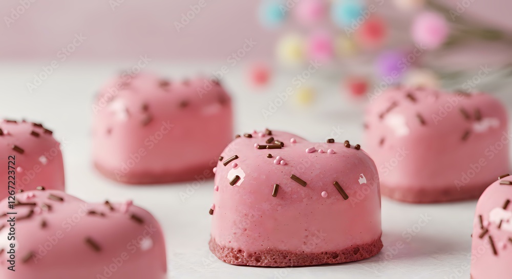 - "Heart-Shaped Pink Chocolate Treats with Colorful Sprinkles