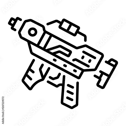 Cyberpunk gun icon in linear style 
