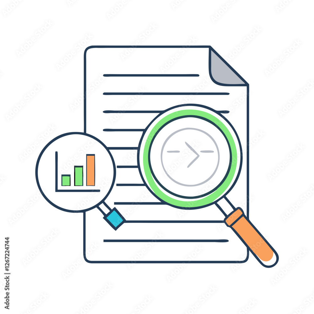 magnifying glass over document icon magnifying glass over document icon