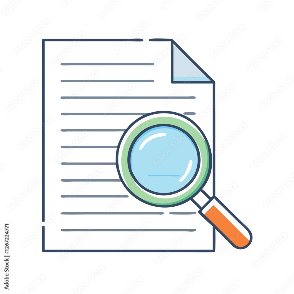 magnifying glass over document icon magnifying glass over document icon