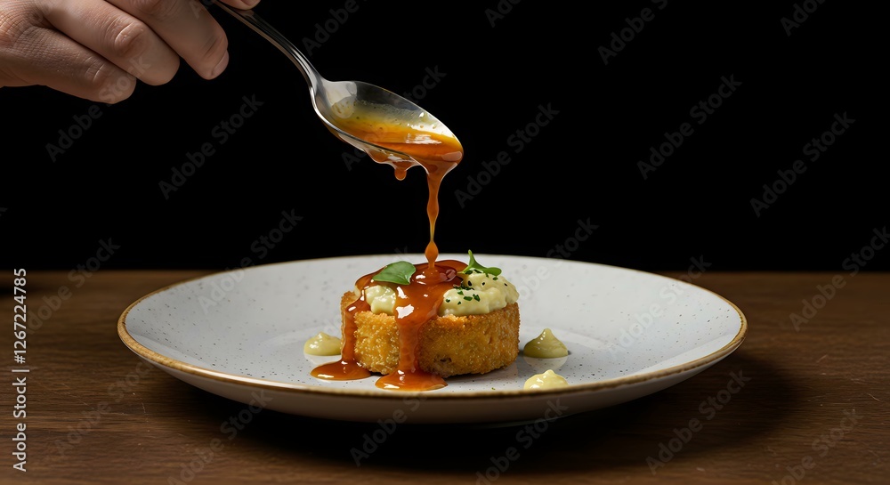 Handcrafted Delight: A Gourmet Dish with a Touch of Colorful Sauce