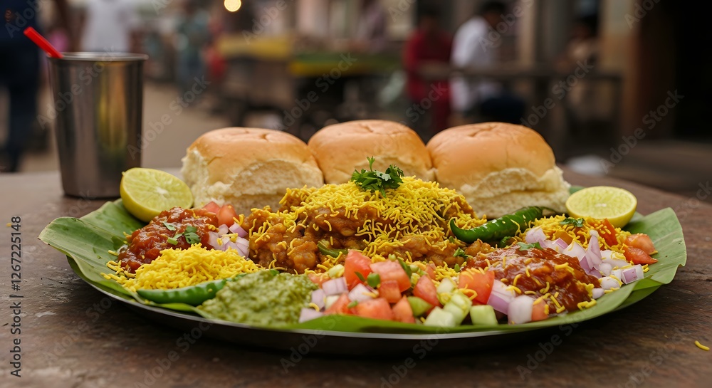 Street Food Platter with Chana Chaat, Vegetables, and Lemon Slices