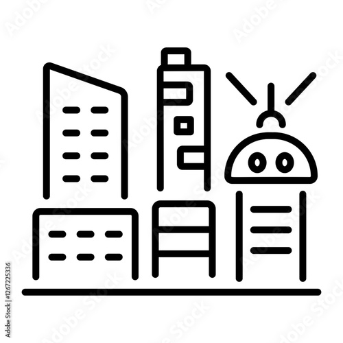 Future city icon in linear style 